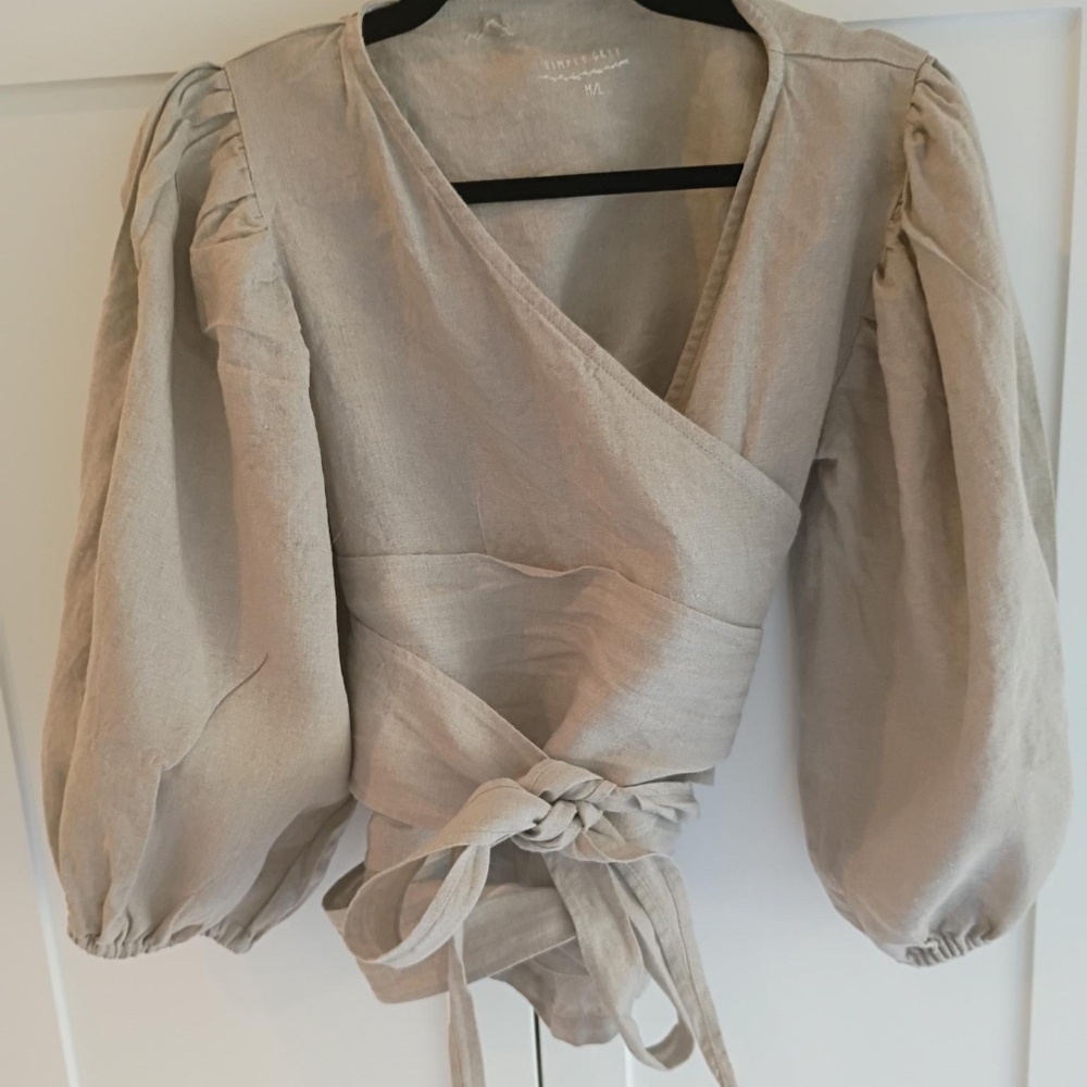 💋Women's linen wrap blouse, washed linen wrap shirt, 100% washed linen